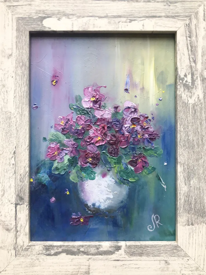 Violets Original Painting Flowers Oil Painting Small Floral Art Bouquet Painting
