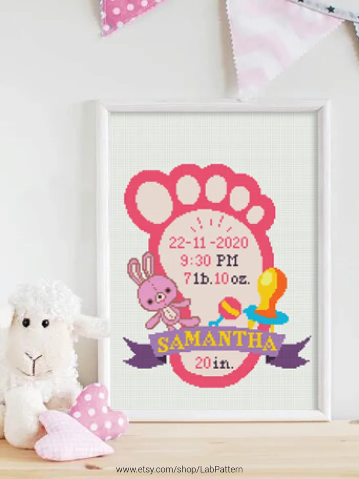 Baby Shower Girl and Alphabet  Cross stitch pattern | Embroidery Pattern | Instant Download | Embroidery Designs