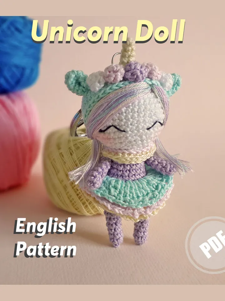 Pattern crochet unicorn. pattern keychain. pattern unicorn. pattern miniature. crochet doll. pattern unicorn doll