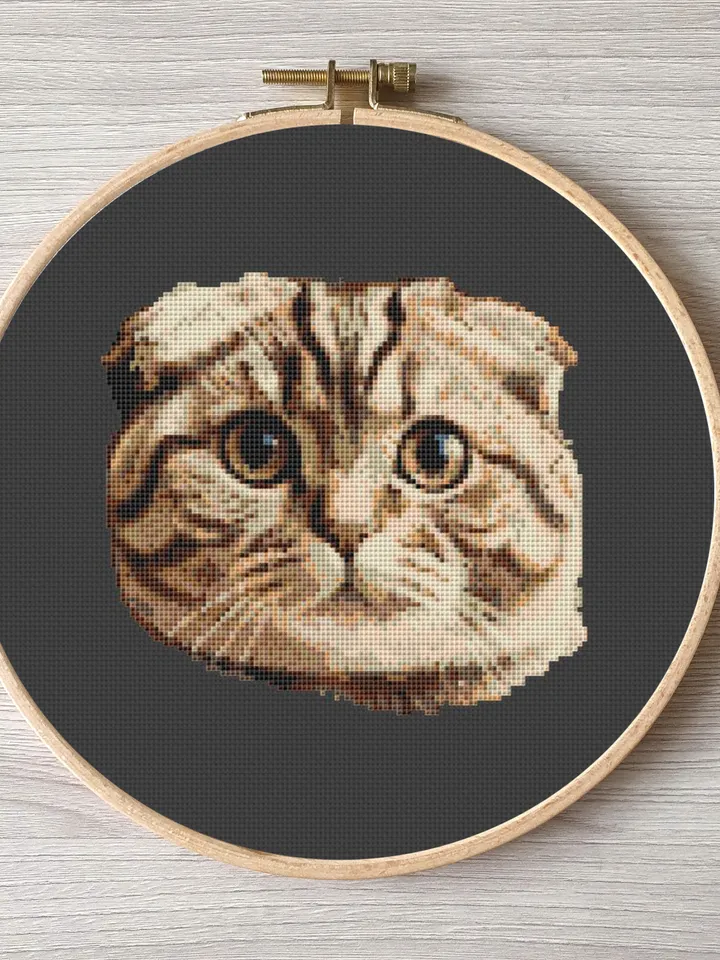 Scottish Fold cat pattern pdf cross stitch, pets easy embroidery DIY, art 23