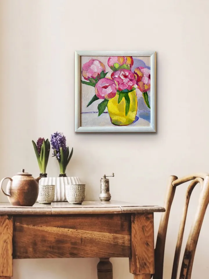 Peony painting, Original oil Painting on canvas, Flower Wall Art, Framed floral art