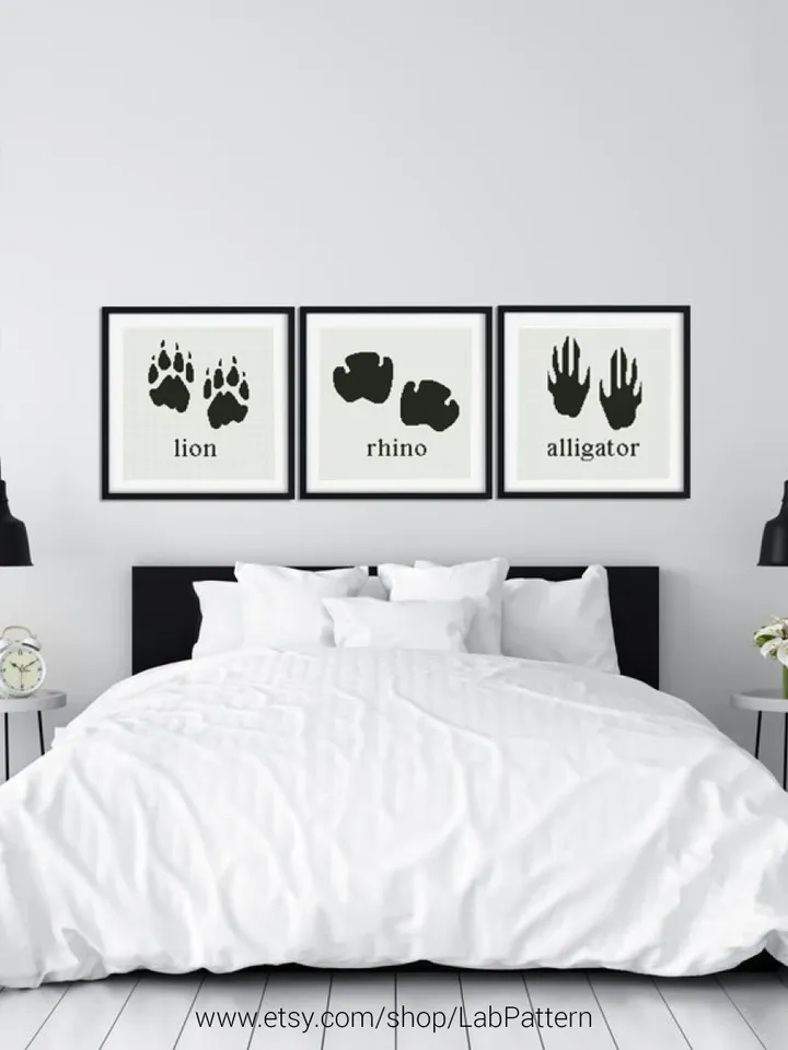 Bundle of 3 Animal Footprint Alligator, Rhino, Lion Cross stitch pattern | Embroidery Pattern | Instant Download | Embroidery Designs
