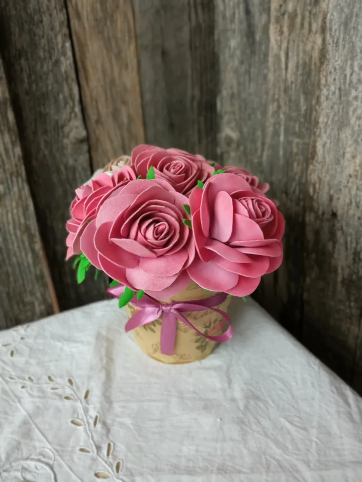 Charming handmade pink roses made of foam Birthday gifts Home decor indoor Gifts for her