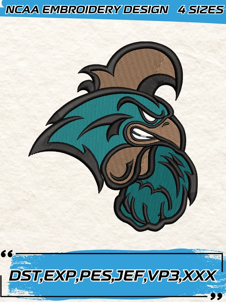 Coastal Carolina Chanticleers Embroidery Designs,NCAA Logo Embroidery Design,Machine Embroidery Design File,4 Sizes, Digital Download