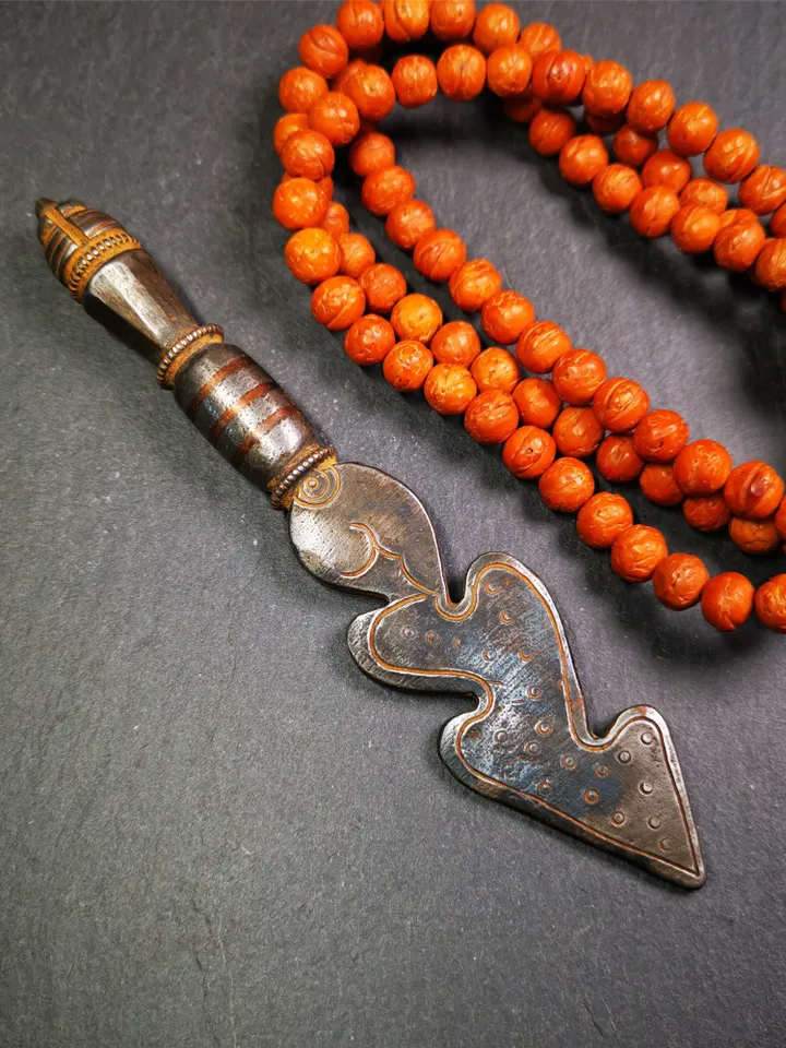 Gandhanra Handmade Tibetan Buddhist Ritual Implement - Kila - Snake Spear, Made of Cold Iron inlaid with Copper,5.5"