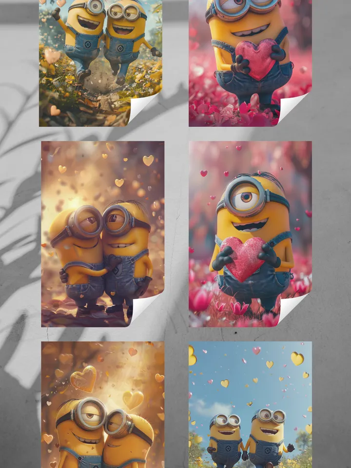 Set of 6 Romantic Minion Postcards – Adorable Fan Art for Lovers, Cute Valentine’s Day Art