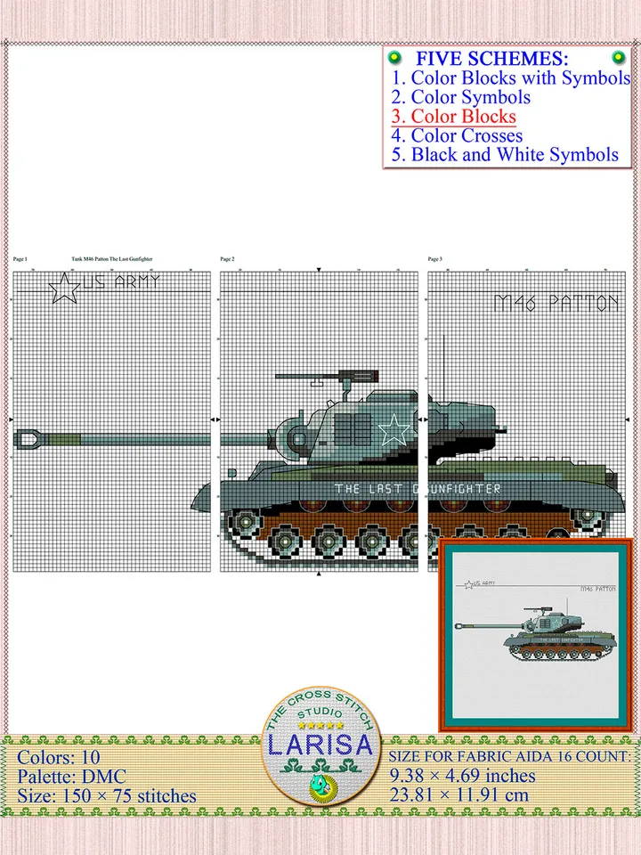 M46 Patton Cross Stitch Pattern | American Tank Patton Chart