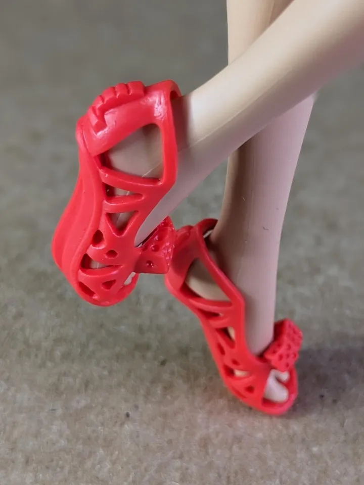 Red flat sandals with dice for 10.5 inch female dolls (MH, EAH)