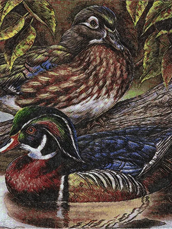 Mandarin Ducks photo stitch Machine Embroidery Design