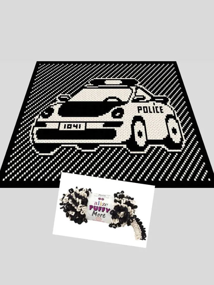 Loop yarn Finger knitted Police Car blanket pattern