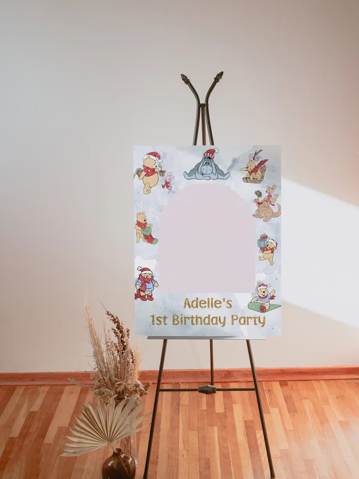 Editable Photoframe Board Hundred Acre Wood First Birthday party photoprop; Winnie the Pooh Party; Classic Pooh Party Birthday xpooh1