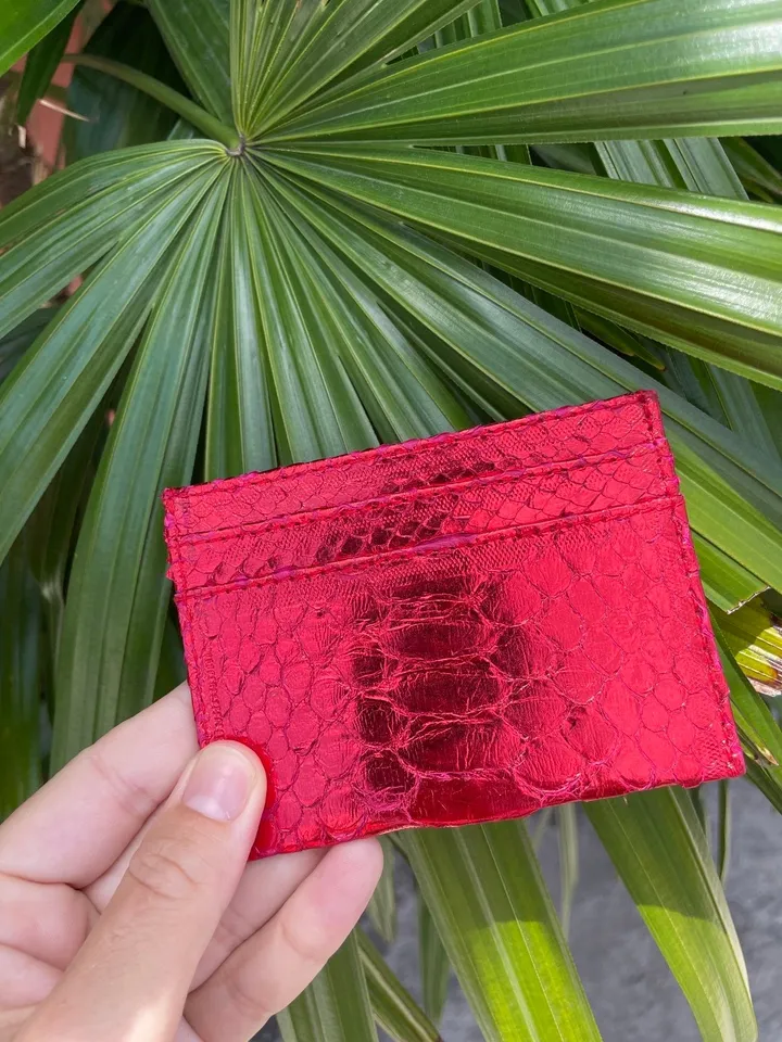 Genuine python skin creditcards holder red foil | business card holder | wallet small | gift idea exotic python skin leather card holder