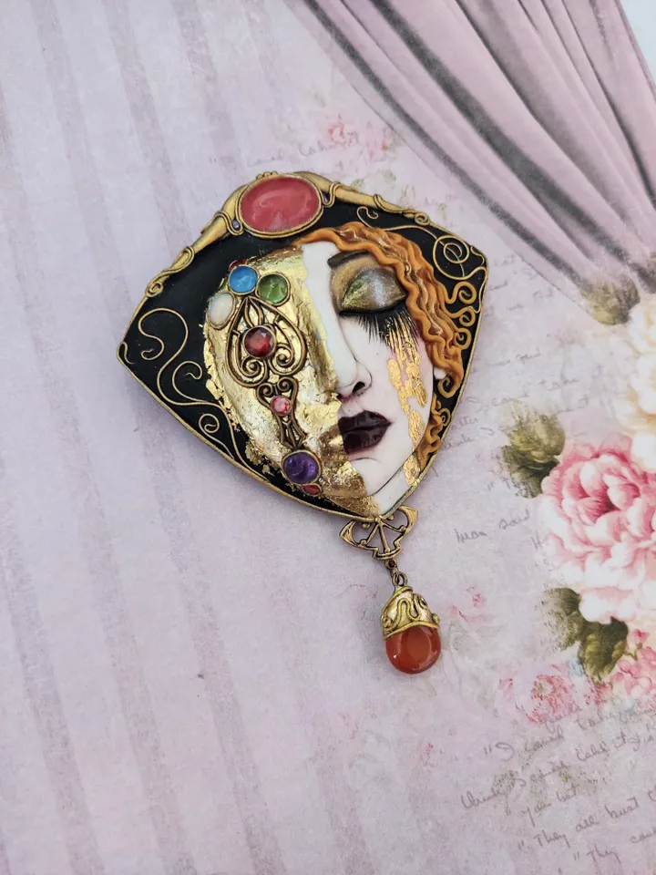 Necklace-brooch "Golden Tears" based on the painting by Anne-Marie Zilberman