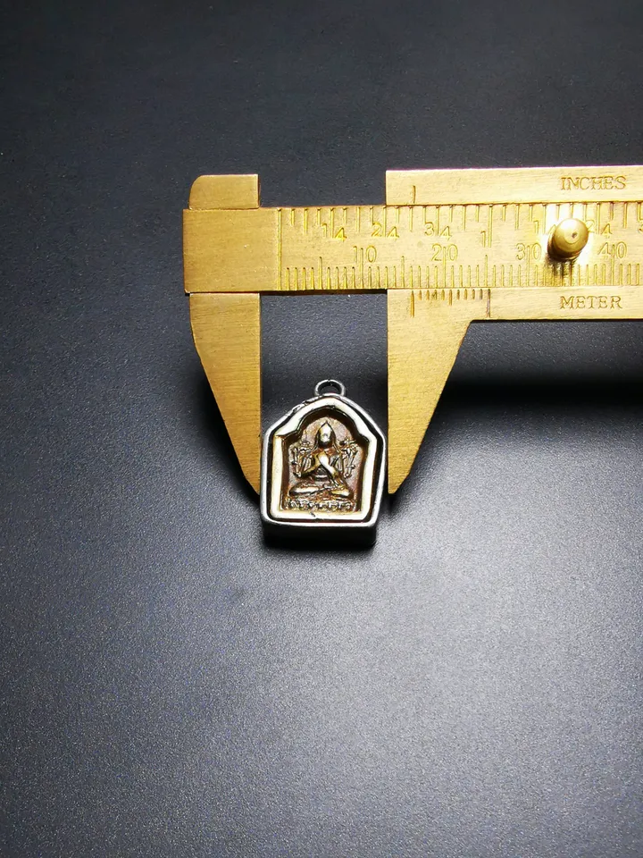 Gandhanra Antique Tibetan Buddhist Protective Pendant,Je Tsongkhapa Amulet,Losang Drakpa,Je Rinpoche,Made of Cold Iron,,Inlaid with Sliver
