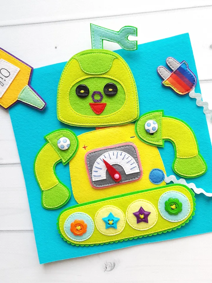 Robot Quiet book Pattern, Felt book template pdf, Soft montessori book pattern, Busy book sewing ideas for kids 2, 3, 4 year old
