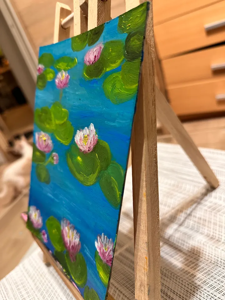 Oil Painting Water Lilies Water Landscape Flowers Nature Miniature Cardboard 8x6 Inches 21x15 cm Wall Decor