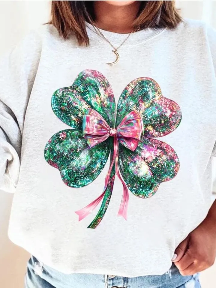 Disco Shamrock png, St Patrick's Day Png, Trendy Shamrock Coquette Bow PNG, St Patrick's Day Sublimation png, Four Leaf Clover Mirror Ball