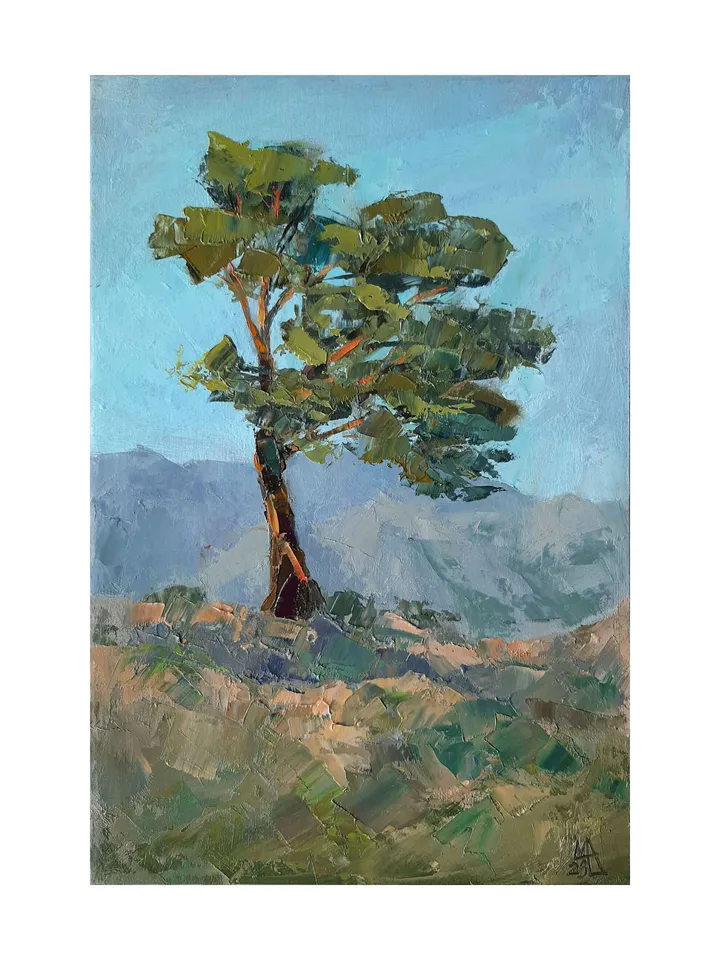 Mountain Painting 12x8" Tree Landscape ORIGINAL Painting Impressionist Mountains ART Signed by artist Marina Chuchko