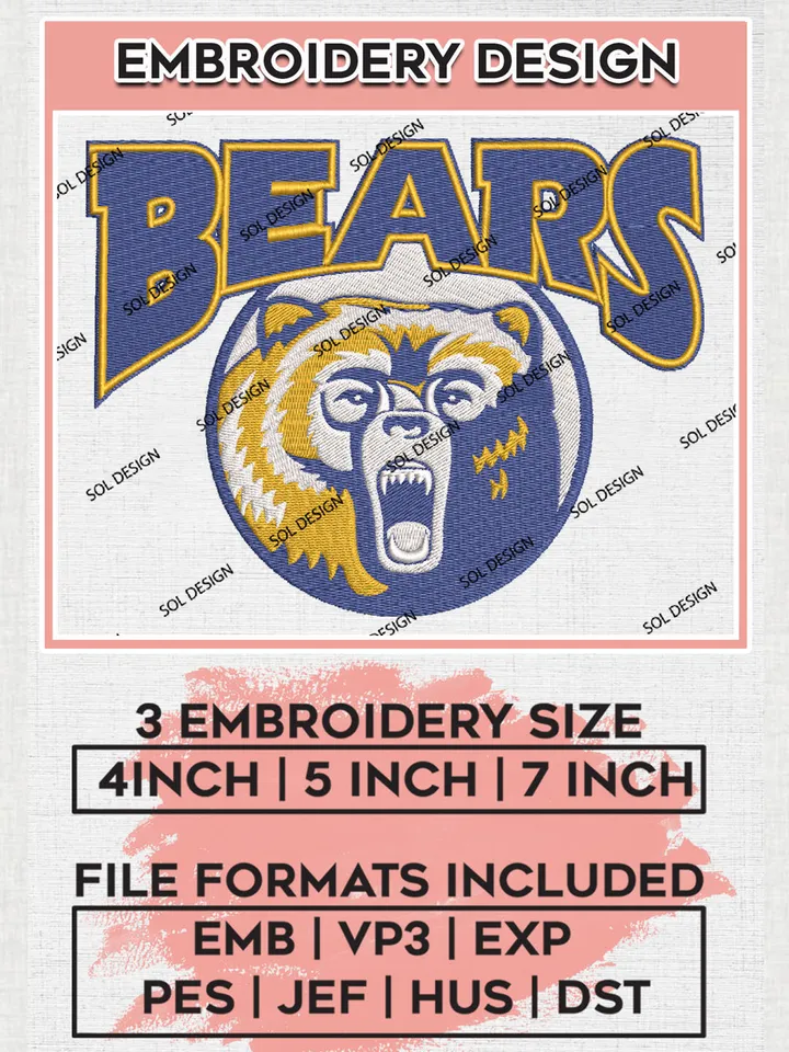 NCAA Bears Team Word Mascot Logo Embroidery Design Files, NCAA Northern Colorado Bears Machine Embroidery, NCAA Teams, 3 sizes, NCAA Machine embroidery designs, Digital Download