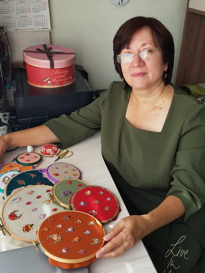 Handmade jewelry, Ribbon embroidered pendant for her