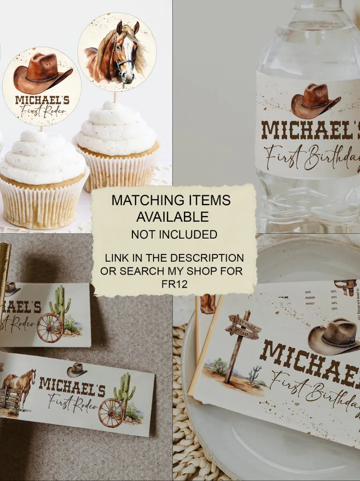 Editable Thank you sticker First Rodeo our little cowboy is one party thank you label; Wild West First Rodeo; How the West was one; FR12