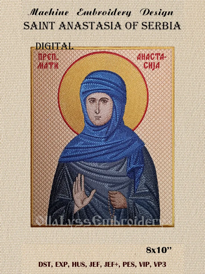 Saint Anastasia of Serbia embroidery design