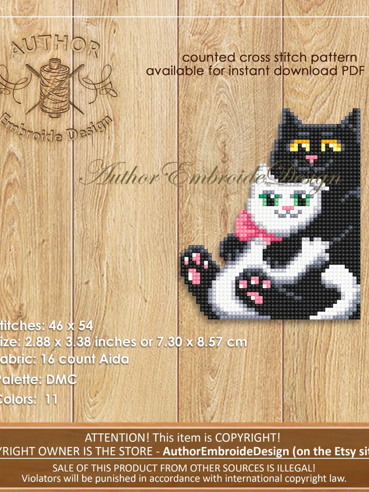 Сat couple Corner bookmark cross stitch pattern PDF download Сats in love cross stitch chart, Cat bookmark digital PDF, Valentine gift #B394