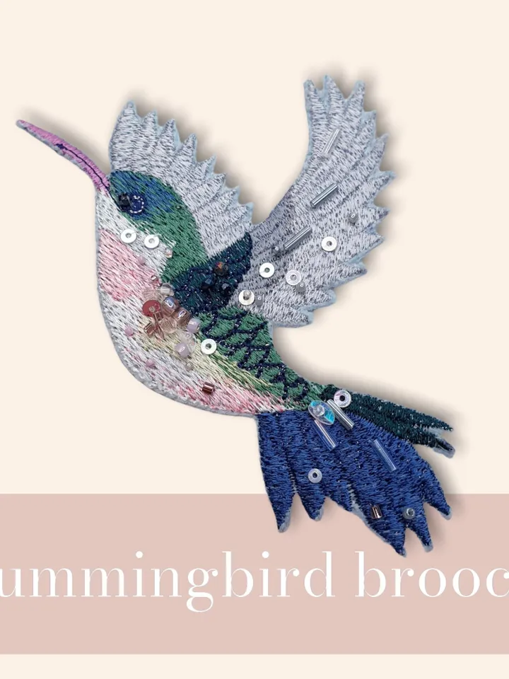 Hummingbird brooch on felt machine embroidery designs digital embroidery pattern clothing décor embroidery motif 3D Hummingbird embroidery