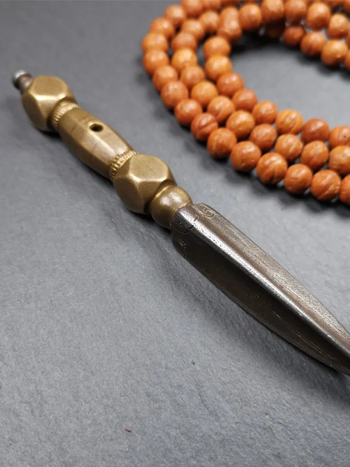 Gandhanra Handmade Tibetan Buddhist Ritual Implement - Kila -Dorje Phurba,Made of Cold Iron inlaid with Brass,5.1"