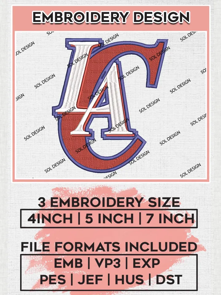 NBA LA Clippers Logo Embroidery Files, NBA LA Clippers Machine embroidery Files, Basketball Team Logo embroidery Files, NBA Team Desigs, 3 sizes, Machine embroidery Files, Digital Download