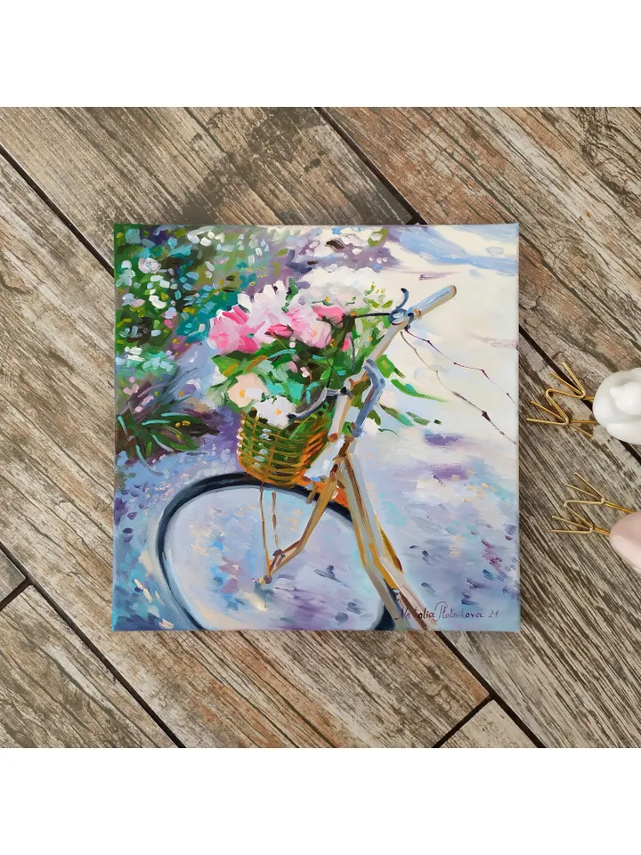 Floral painting Flower Bike Original Art Floral Artwork fine art oil painting