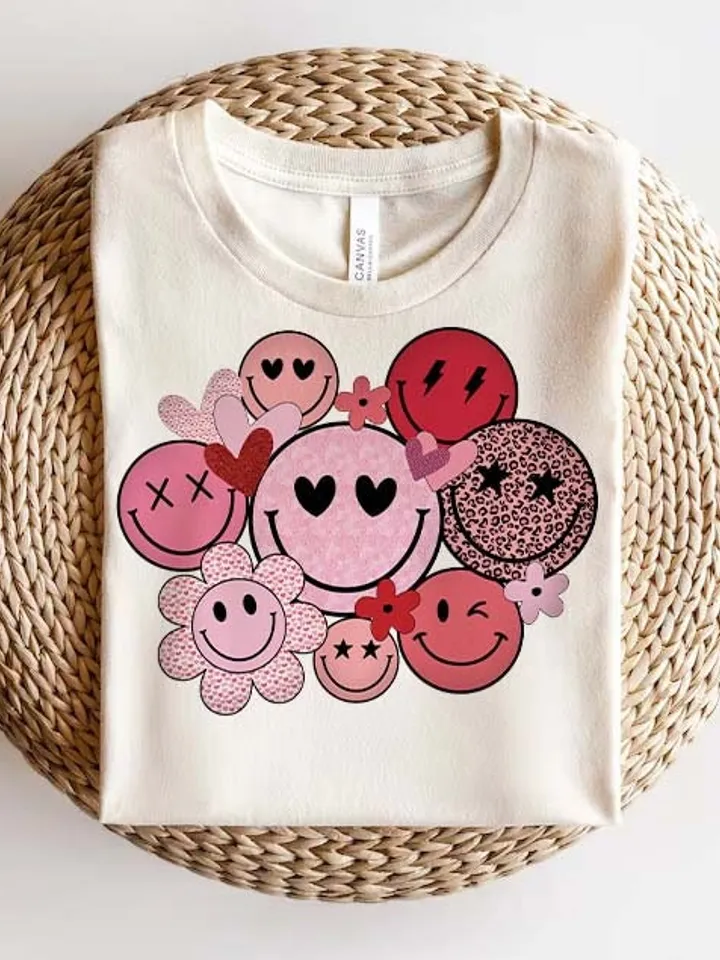 Valentines Smiley Faces PNG Sublimation Design | Valentines Day Love Smile Cowboy Hearts Roses Digital Download Tshirt Design
