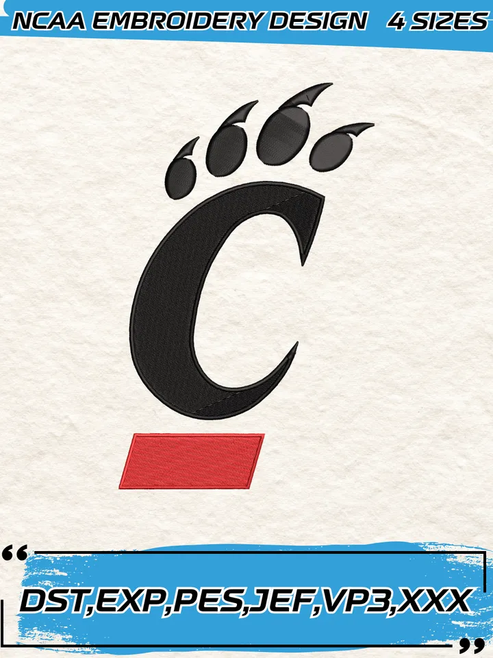 Cincinnati Bearcats Logos Embroidery Designs,NCAA Logo Embroidery Design,Machine Embroidery Design File,4 Sizes, Digital Download