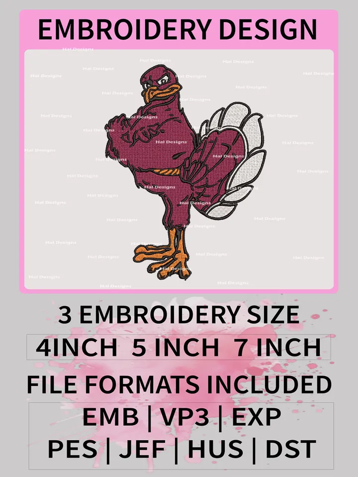 NCAA Virginia Tech Hokies Embroidery File, 3 Sizes, 6 Formats, NCAA Machine Embroidery Design, NCAA Logo, NCAA Teams