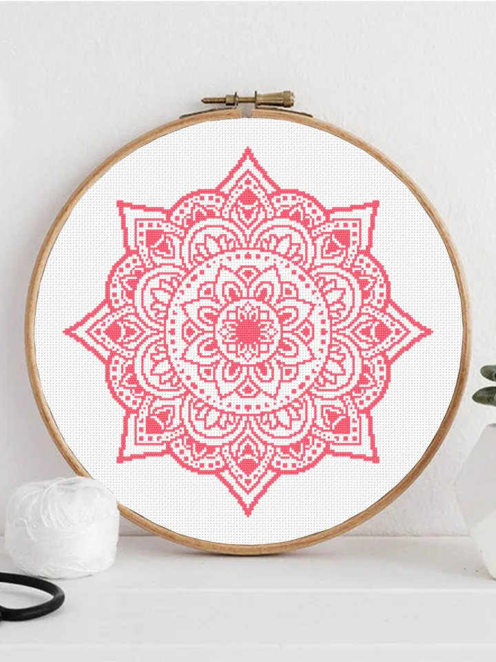Flower mandala cross stitch pattern PDF download, Floral mandala pattern digital PDF, Mandala ornament cross stitch chart, Home decor #M238