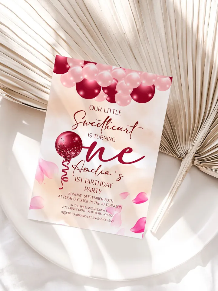 Valentine 1st Birthday Invitation Sweetheart 1st Birthday Sweet Treats Baby Birthday Invitation; Valentines Day Party