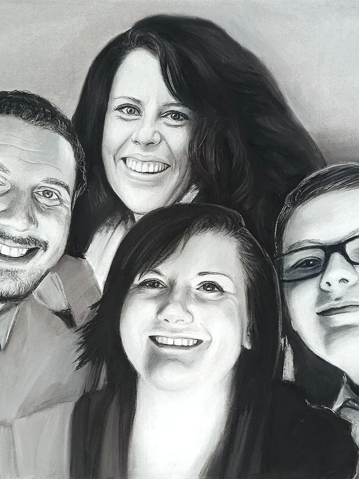 Charcoal Portrait from photo | Order a realistic charcoal and pastel portrait from a photo | Custom hand drawn portrait on paper