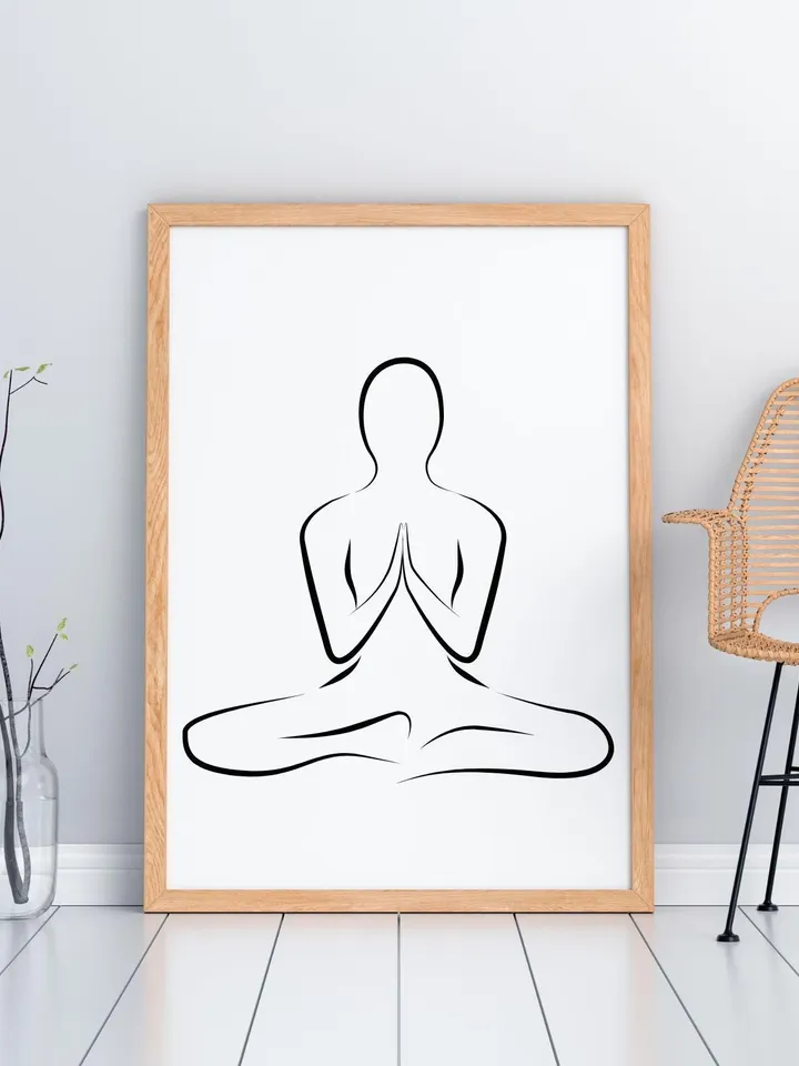 Namaste Yoga, Namaste Yoga Wall Art, Yoga Studio Decor, Yoga Line Drawing, Yoga Poster, Yoga Line Art, Lotus Poses, Yoga Lotus Poses