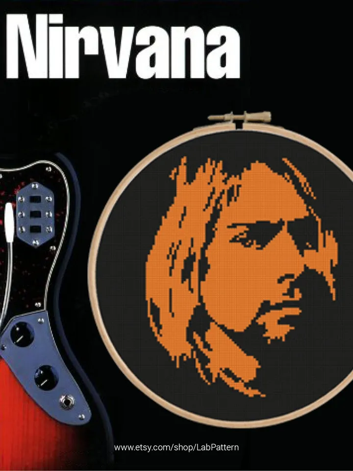 Kurt Cobain Silhouette Cross stitch pattern | Embroidery Pattern | Instant Download | Embroidery Designs