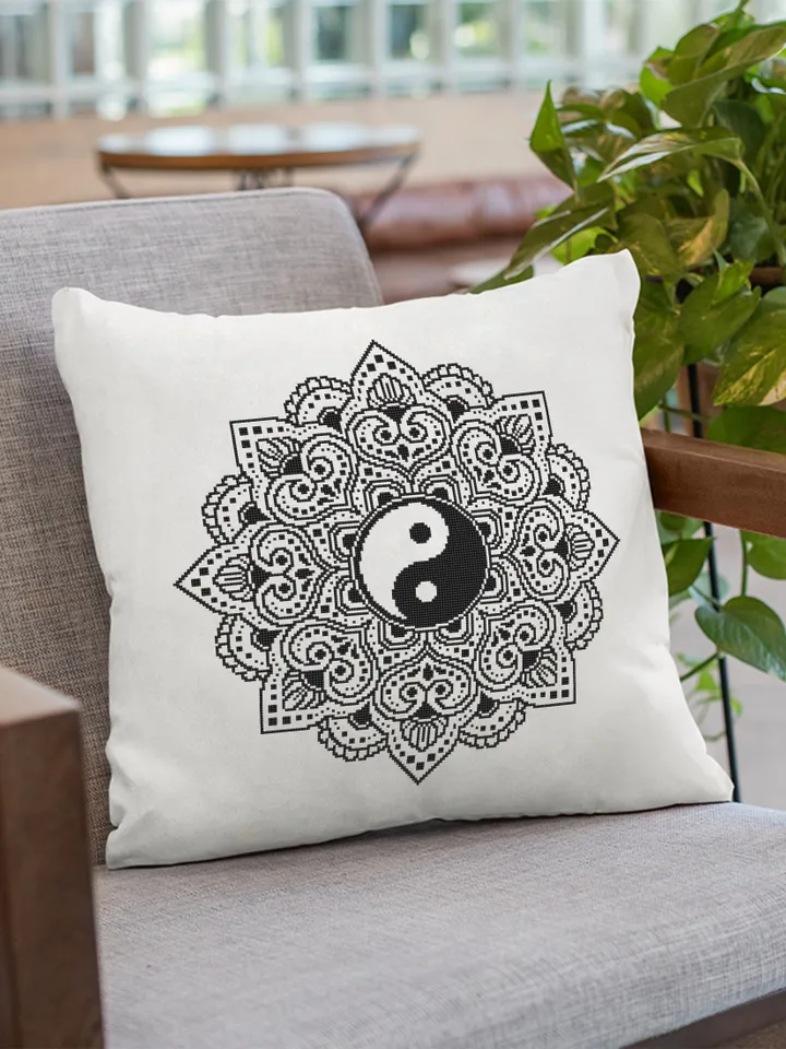 Yin yang mandala cross stitch pattern download PDF Meditation yoga cross stitch Floral mandala digital Ying yang xstitch chart modern #M153
