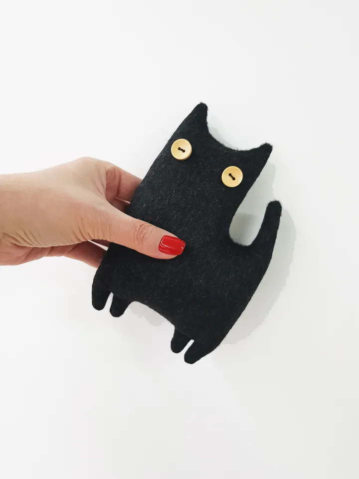 Black cat sewing pattern PDF rag doll tutorial in English, Halloween doll diy