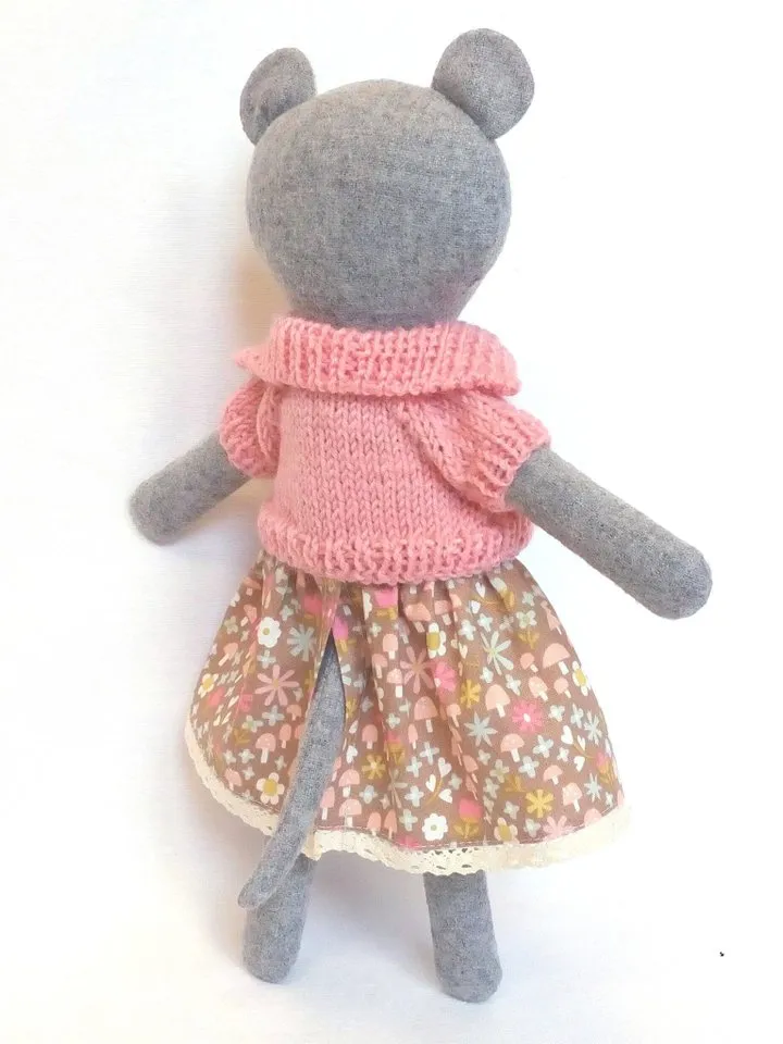 Gray mouse girl, handmade stuffed doll, wool plush rat toy, mouse soft toy