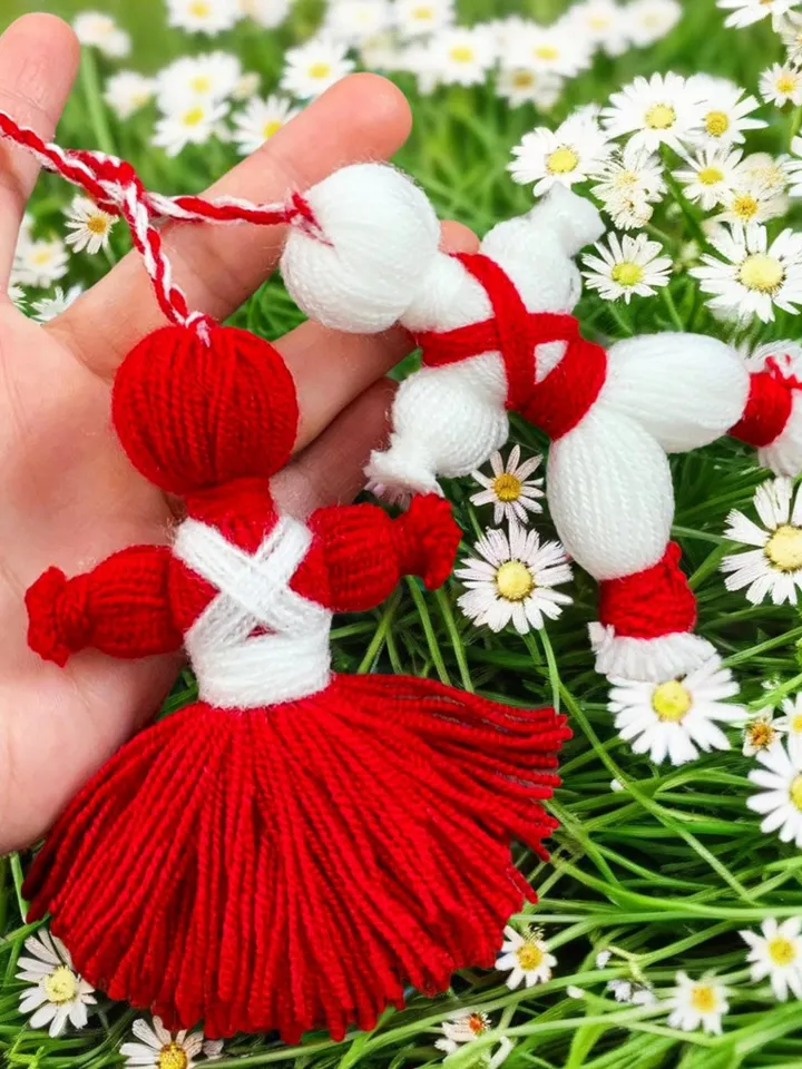 Martenitsa Yarn Doll Ornament Pattern, Baba Marta Crochet PDF tutorial, Traditional Bulgarian Spring Decor, Pizho and Penda Dolls