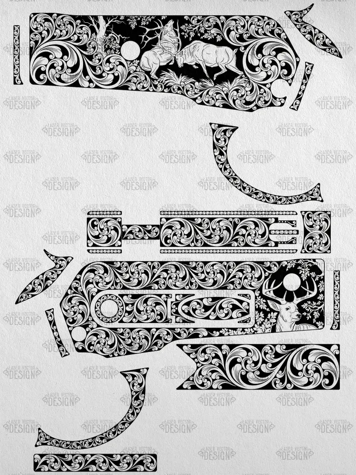 VECTOR DESIGN Winchester 1886 Deers and scrolls