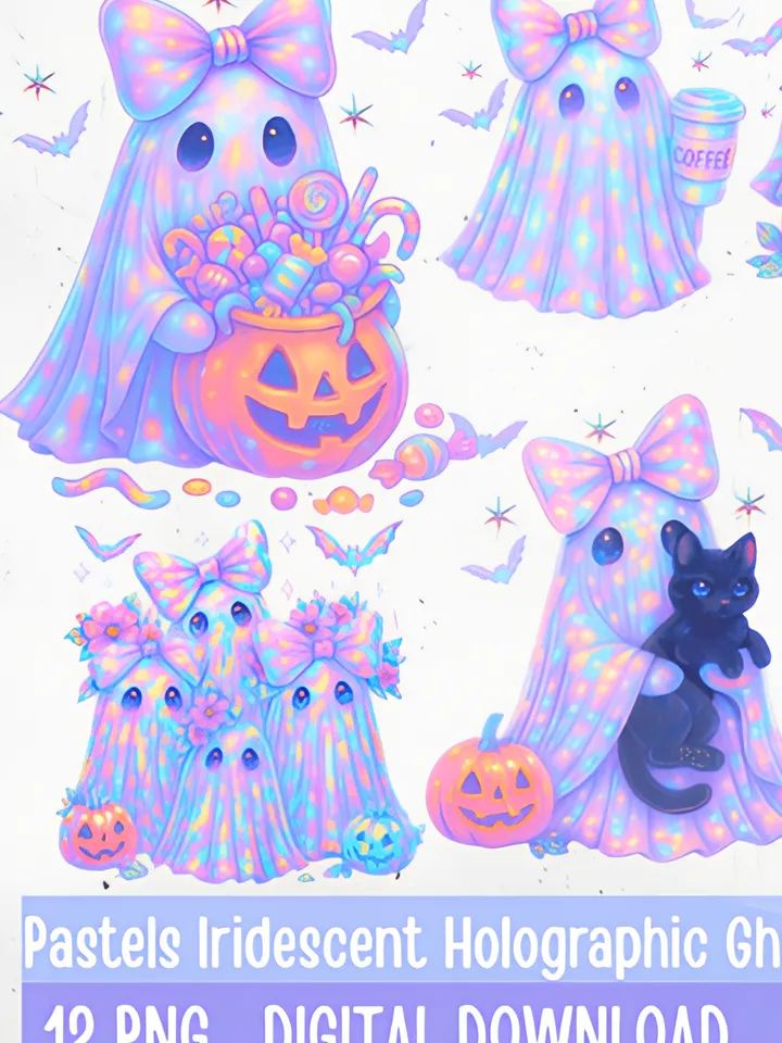 Pastel Iridescent Halloween Ghost Bundle