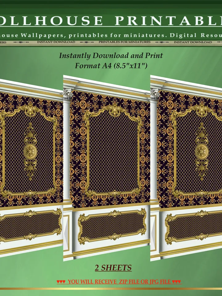 Wallpapers- Set 17-v12 | Printables for Dollhouses and Unique Miniature Projects | Digital Downloads | in Scale 1/12th