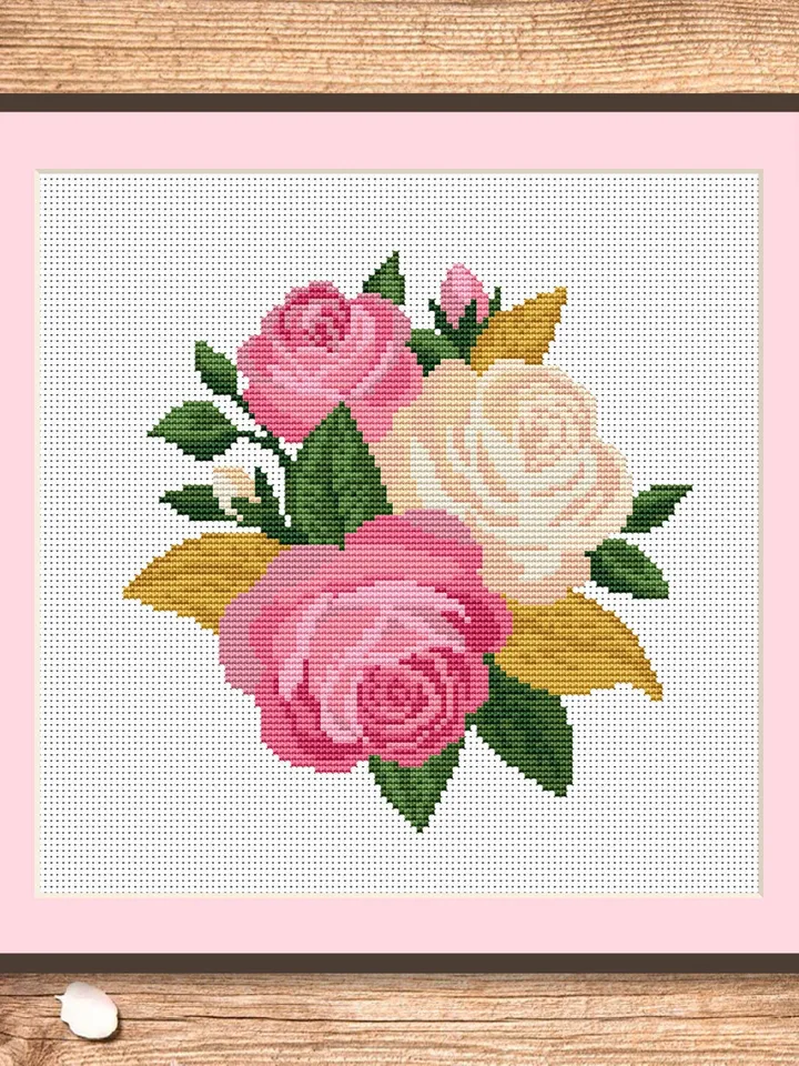 Roses Cross Stitch Pattern, Flower Cross Stitch Pattern, Embroidery Rose, Flower xStitch, Potted Flowers Cross Stitch Pattern #flw010