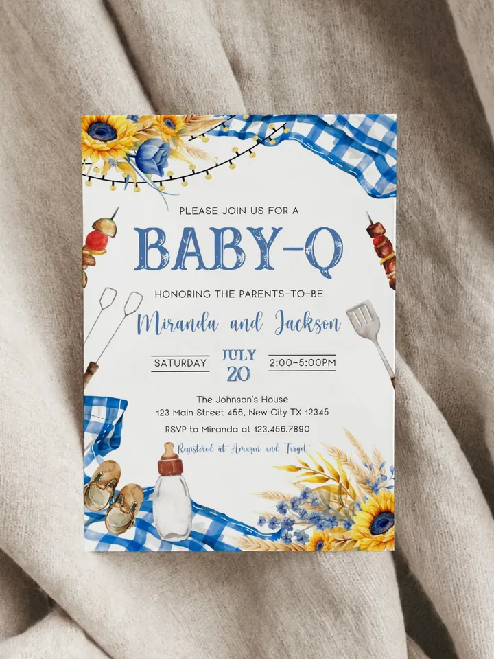 BBQ Baby Shower Invitation, Baby-q Baby Shower Invite, Boy Baby Shower, BBQ Party Baby Sprinkle Invitation, Editable Canva Template BBQ04