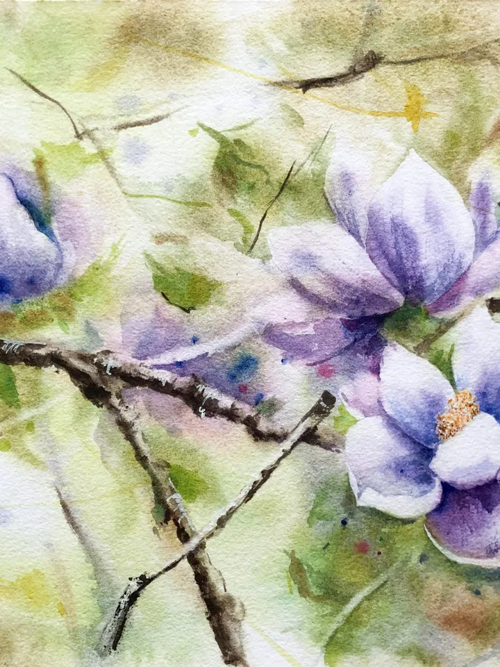 Flowers Original Painting Flora Watercolor Art Spring Wall Art Blooming Trees