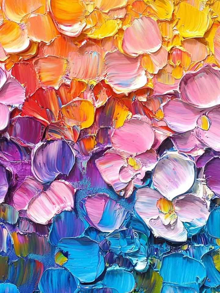 Rainbow Floral Impasto Painting, Original Textured Flower Art, Colorful Wall Art, 3D Canvas Art, Modern Floral Decor, Living Room Decor
